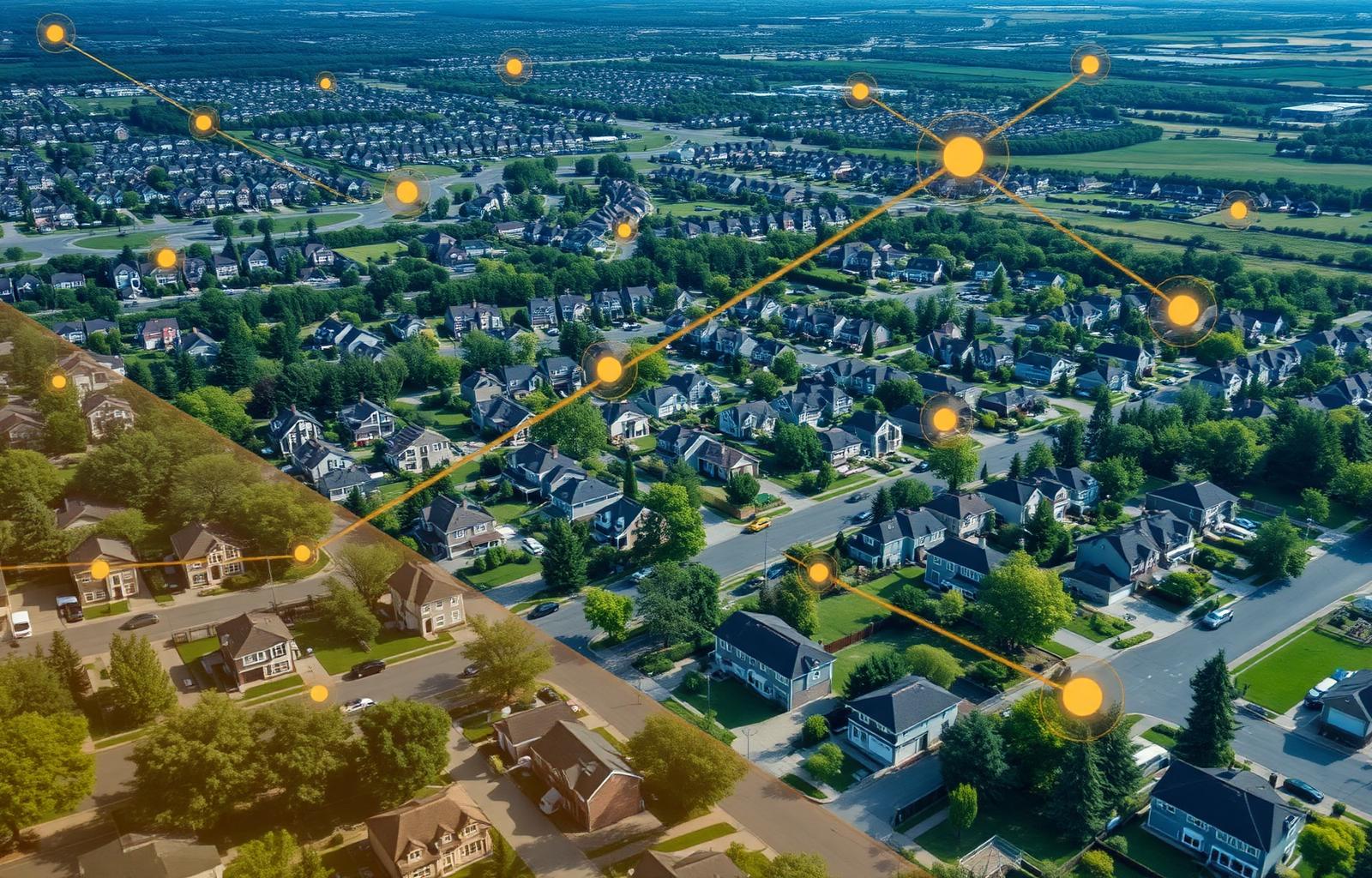Aerial view of a residential neighborhood representing real estate opportunity